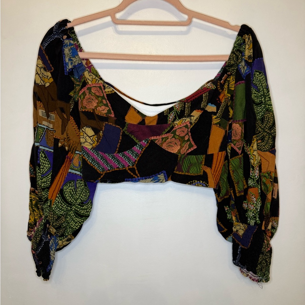 FARM Rio Colorful Patchwork Off-shoulder Crop Top